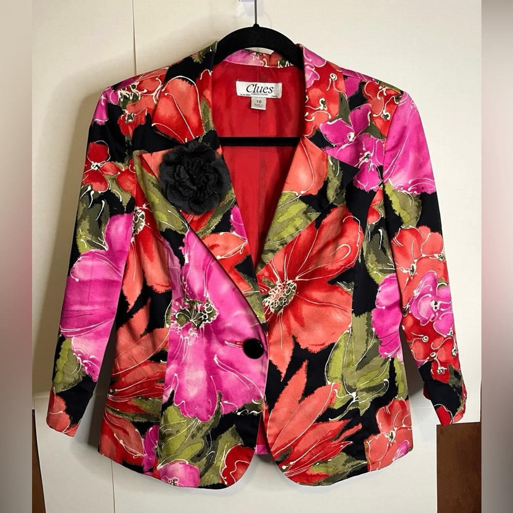 Clues Collection Women’s (VTG 10) Big Bold Beautiful Floral Blazer Jacket